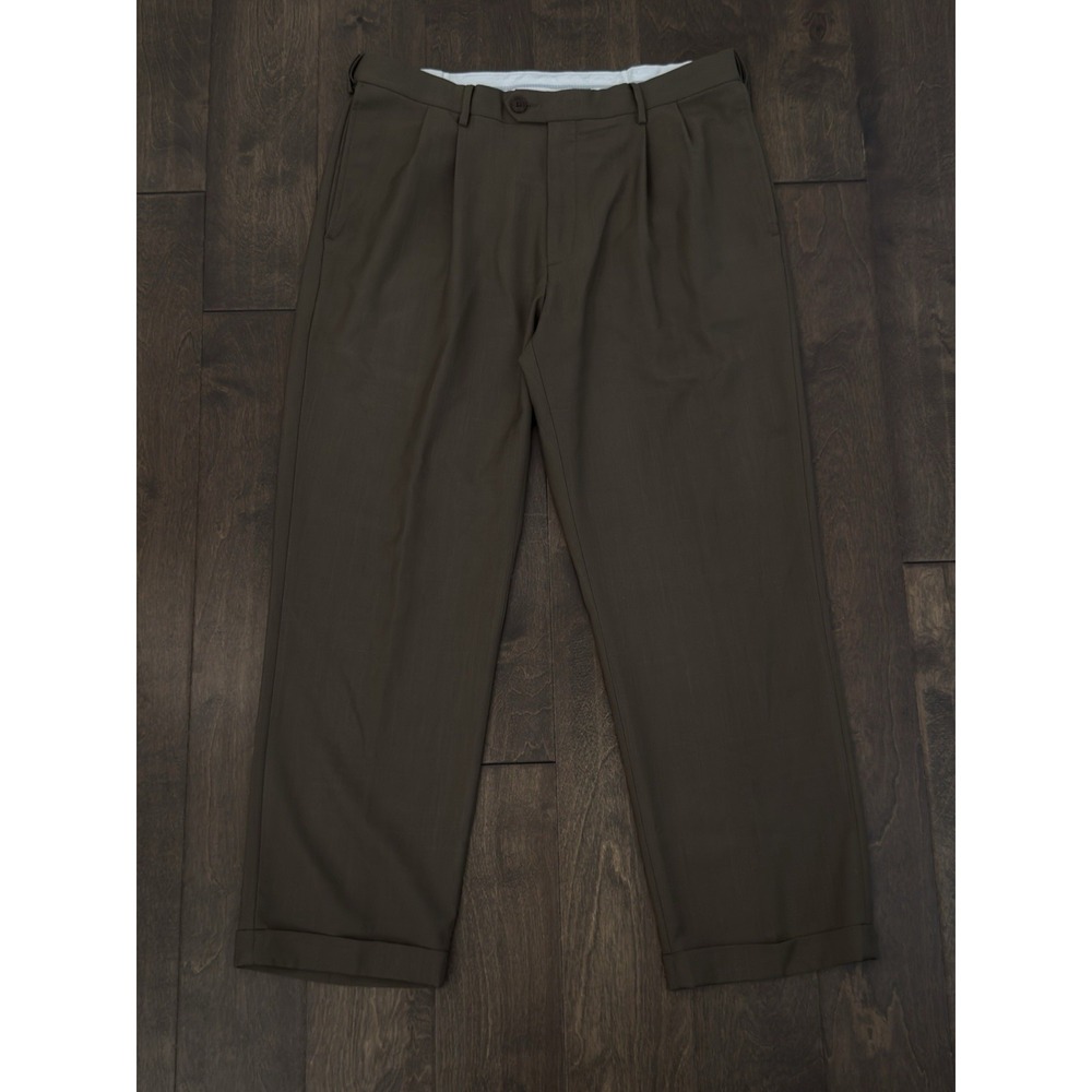Haggar Classic Fit Pleated Brown Dress Pants Mens 36X29 Eclo Stria Waist